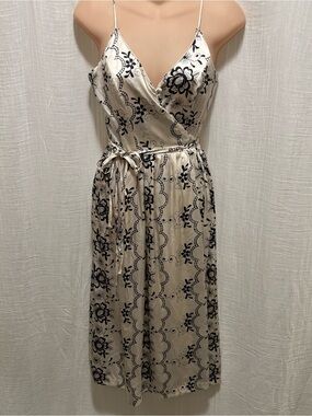 Nieves Lavi New York 100% Silk Sundress, Ivory And Black Floral Size 6